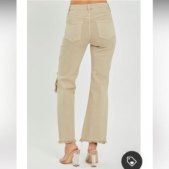 RISEN LOS Angeles Sand High Rise Distressed Straight Leg Jean Raw Hem 7/28 NEW - Picture 16 of 16